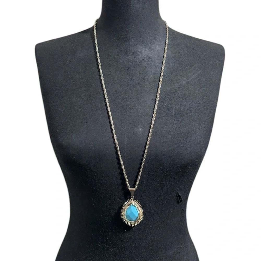 Vintage Kendra Scott Ellis Turquoise Gold Long Necklace - Picture 2 of 7